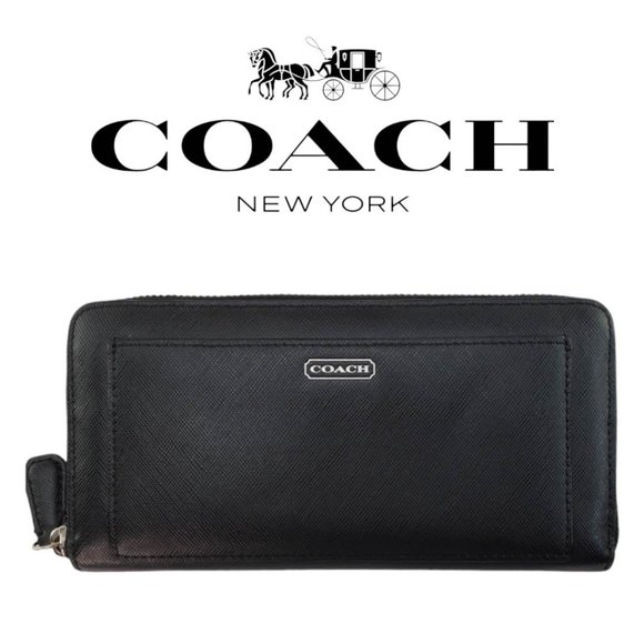 Coach Handbags - COACH Continental Long Zip Around Wallet - Black Saffiano